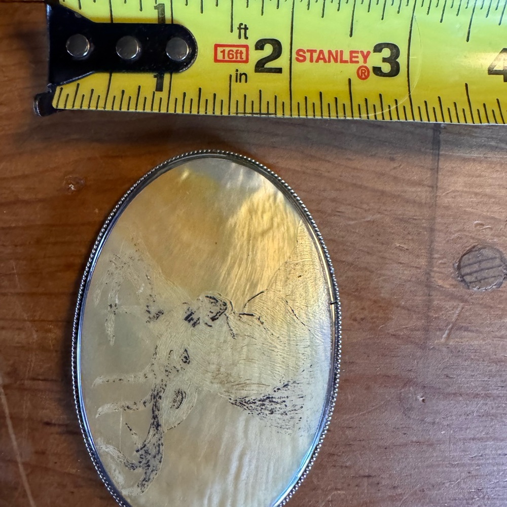 Vintage Elk Engraved Belt Buckle | Mother of Pearl Shell | Western Lodge - Picture 3 of 9